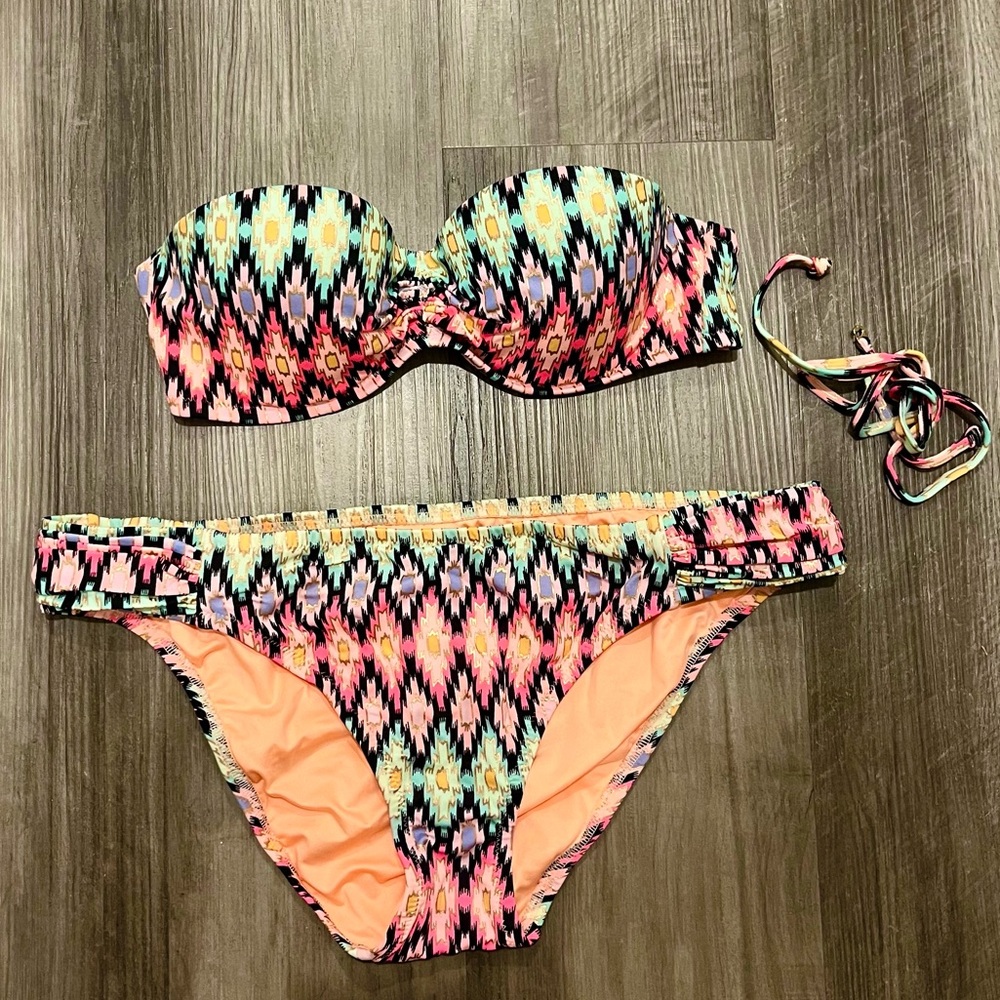 Victorias Secret multicolored Ikat pattern bandeau bikini set 34B L